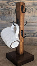 Rustic Wooden Mug Holder Stand with Metal Hooks